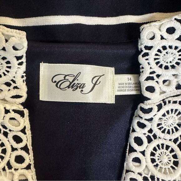 Eliza J Mandarin Collar Shift Dress Navy and White Striped Size 14 - Picture 7 of 9